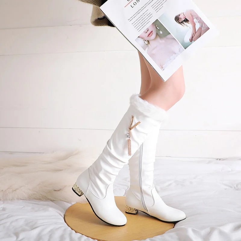 Graduation Gift Big Sale Winter Warm Knee High Boots Women Platform Wedges High Heels Snow Boots Slip On Winter Ladies Shoes White Black Pink