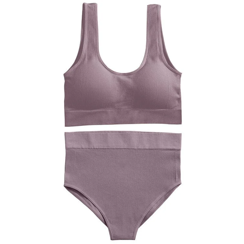 Seamless Women Sexy Bra Set U-back Cropped Top And Hight Waist Pantys Comfortable Underwear Suit S-XL Ultra-thin Lingerie Girls