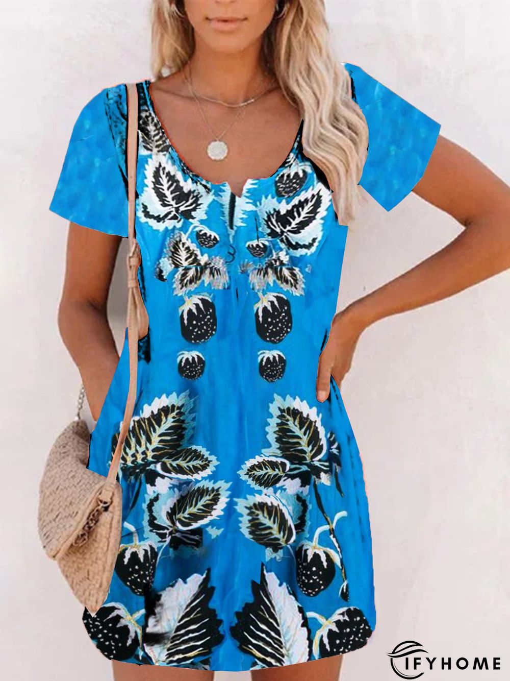 Cotton-Blend Short Sleeve Knitting Dress | IFYHOME