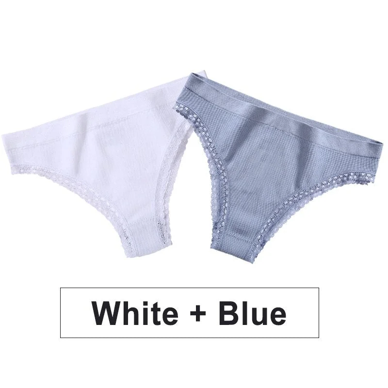 2PCS/Set Women Panties Sexy Lingerie Lace Underwear Female Underpants Solid Color Bikini Panties Seamless Briefs for Woman Girls