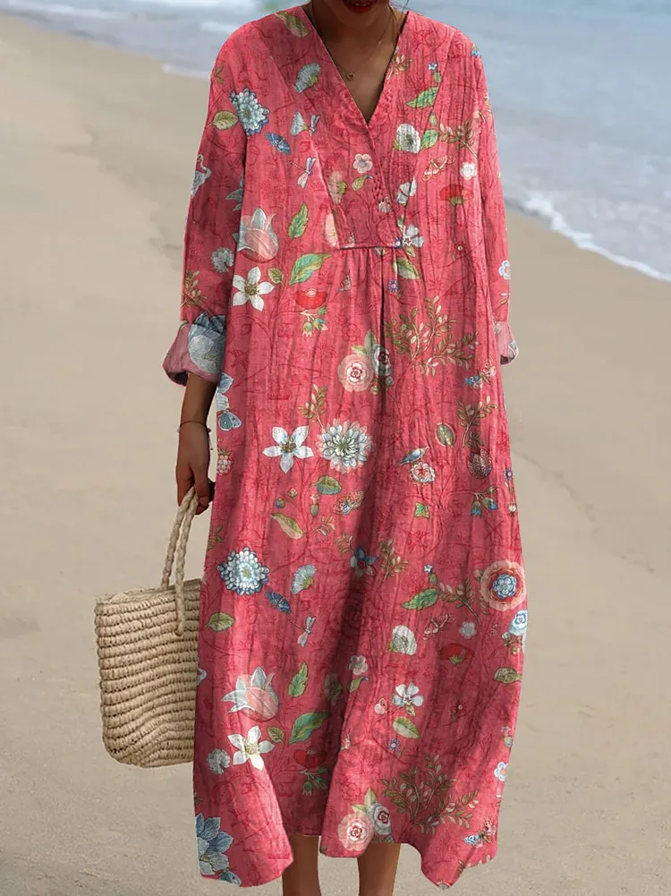 Women's Vintage Flower Art Print Dress