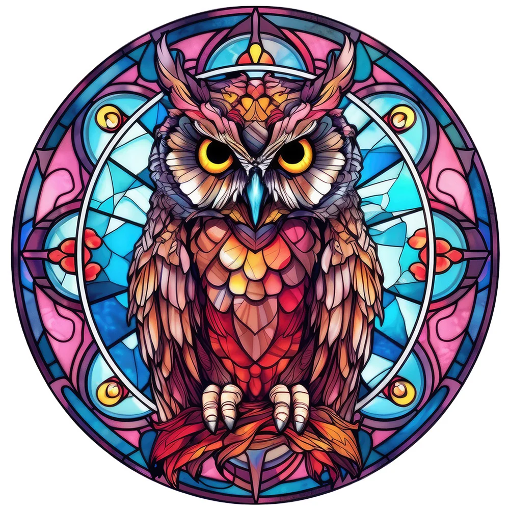 4pcs/Set Diamond Painting - Full Round Drill - Stained Glass Owl(Canvas|30*30cm)