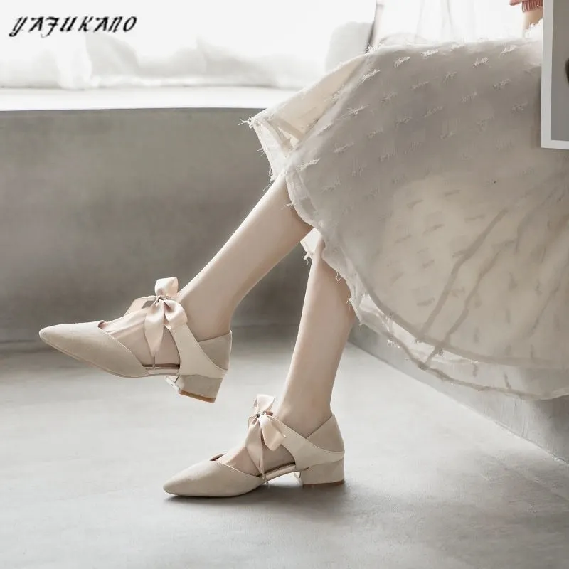 Square High Heels Shoes Woman Pumps PU Leather Butterfly-Knot Heeled Female Ladies Elegant Wedding Women Shoes