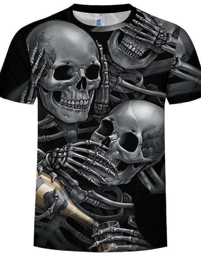Men's Tee T-Shirt Graphic 3D Skull Print Short Sleeve Casual Tops Basic Designer Big and Tall Round Neck