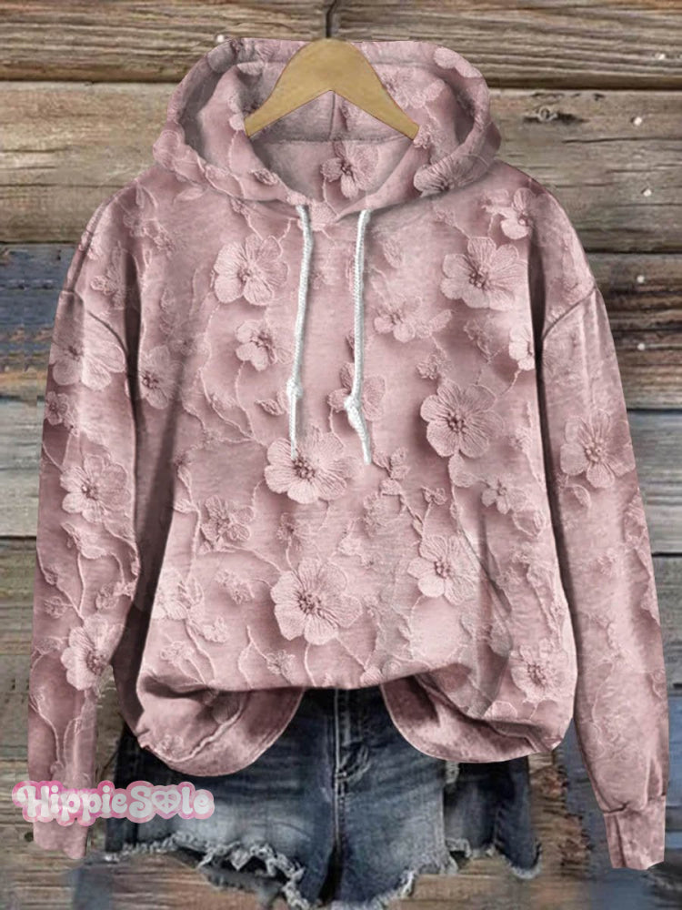 Women’s Vintage Lovely Floral Pattern Art Print Casual Hoodie Sweatshirt Pink / S