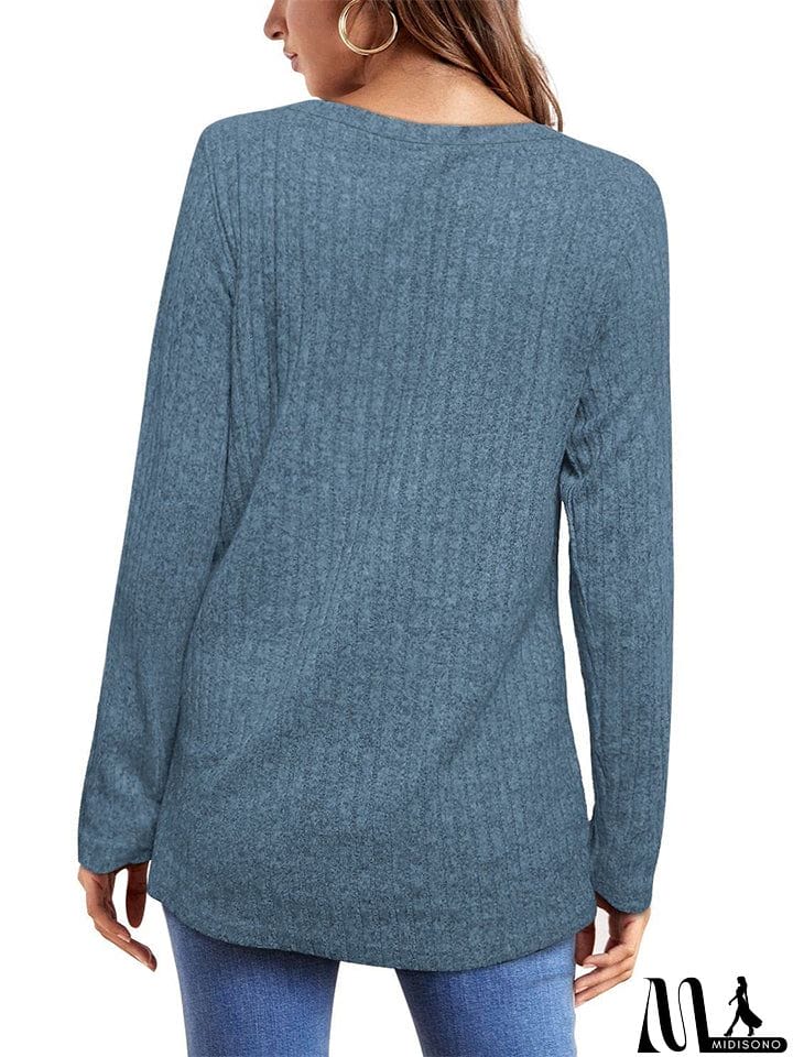 MidiSono - Female Knitwear Solid Ribbed Autumn Winter T-shirts