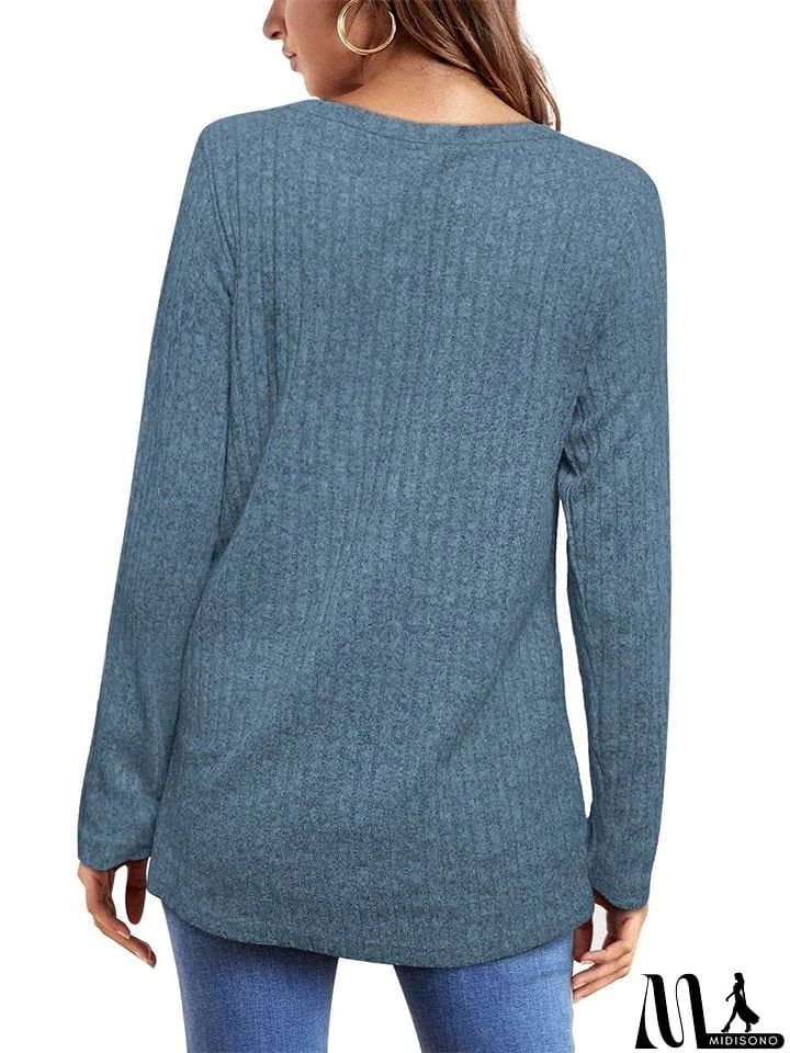 MidiSono - Female Knitwear Solid Ribbed Autumn Winter T-shirts
