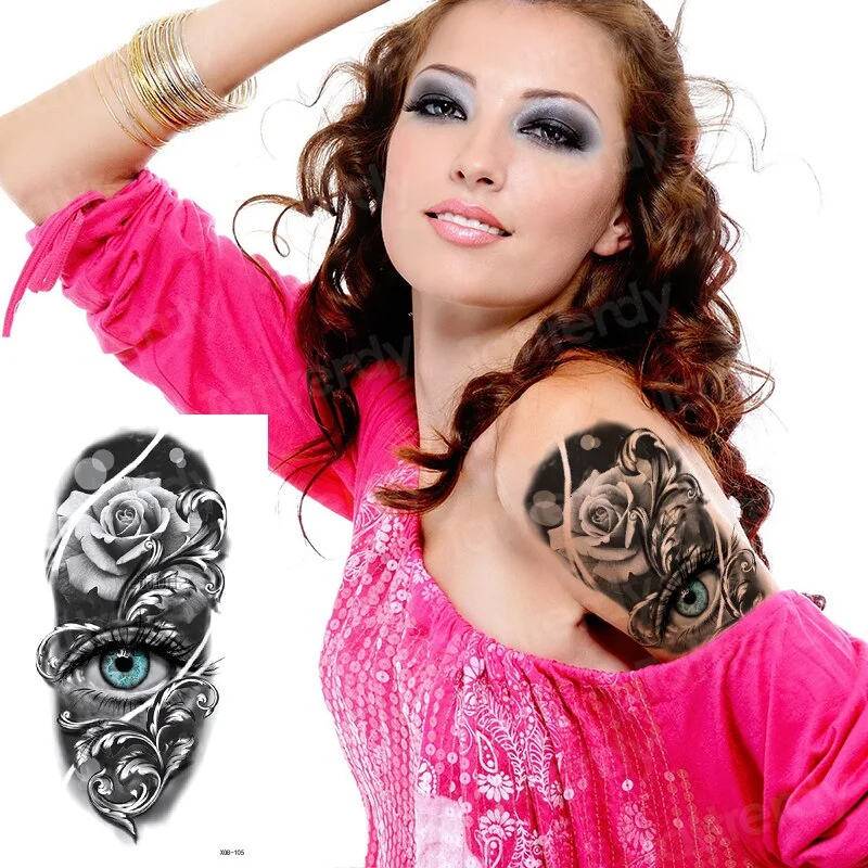 Sdrawing Tattoo Sticker beauty Mermaid Shoulder tattoo Lion wolf skull snake dragon Arm Tattoo Sketch Women body art Waterproof