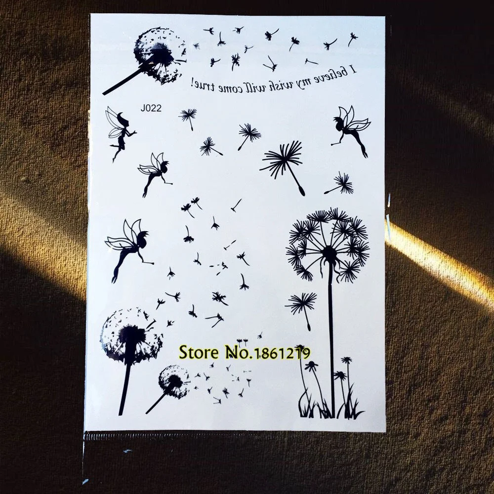25 Styles Popular Black Temporary Tattoo Fake Dandelion Fairy Tatoo Women Lady Body Art Decals Waterproof Henna Tattoo Stickers