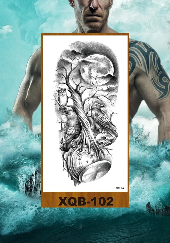 Temporary Tattoos Stickers Vajra Skull Night Demon Crow Mythical Beast Men Women Girl Flower Arm Chest Fake Tatoo Semi Permanent