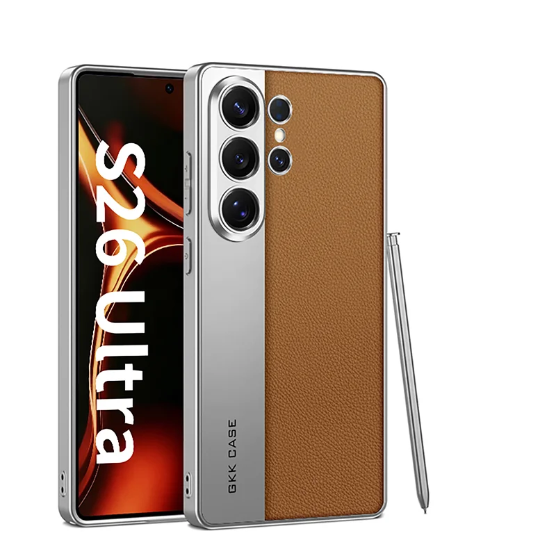 Samsung mobile phone case electroplated plain leather protective cover