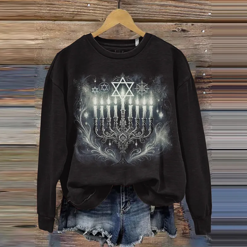 Vintage Hanukkah Print Casual Sweatshirt
