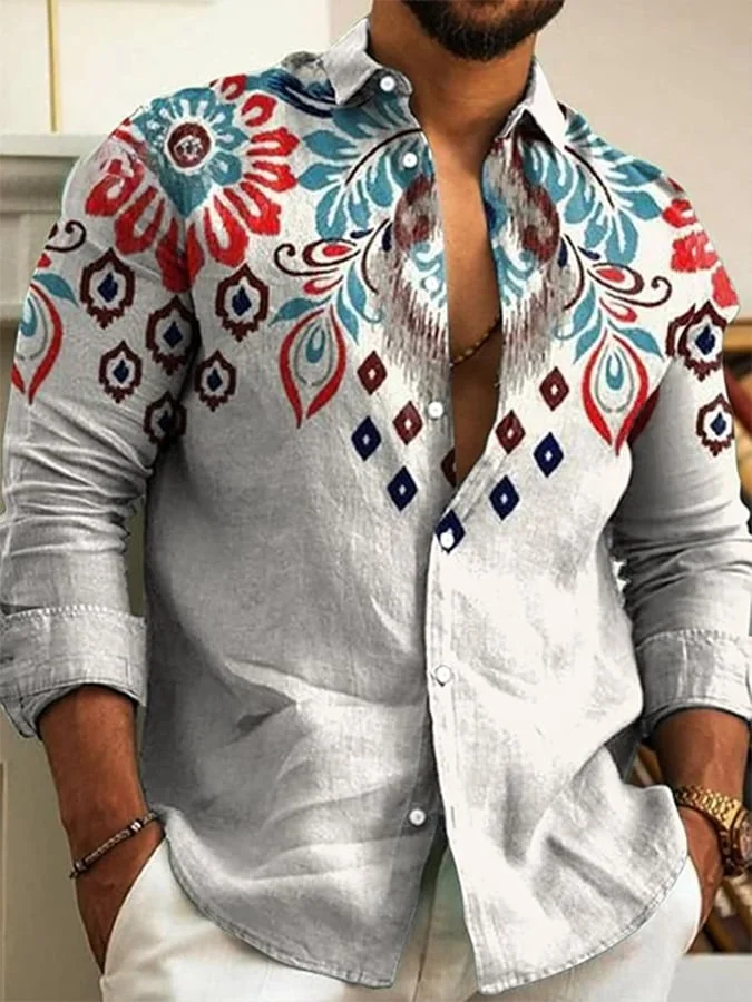 Men's Ethnic Retro Pattern Lapel Shirt
