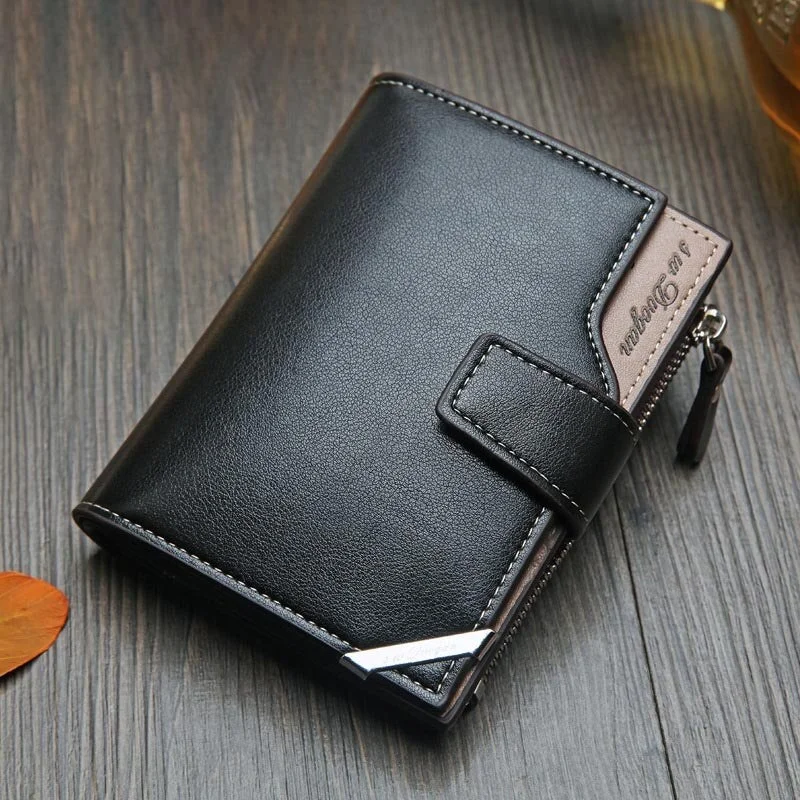 New Korean Casual Men's Wallet Short Vertical Locomotive British Casual Multi-function Card Bag Zipper Buckle Triangle Folding