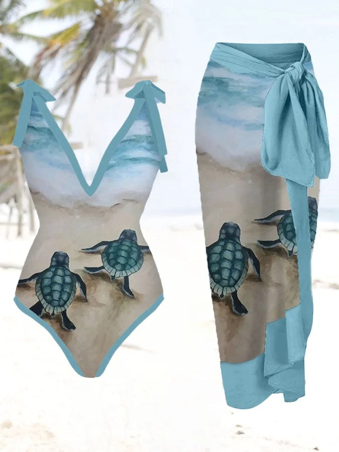 Resort Turtle Print Swimsuit And Apron