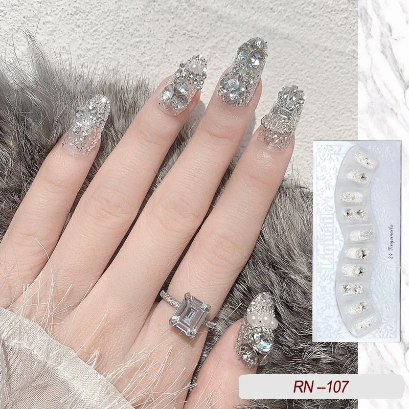 false nails with designs acrylic for nail Imitation Pearl Lace Bowknot press on nails Charming Pre Design fake nails with glue-Nail Inspo