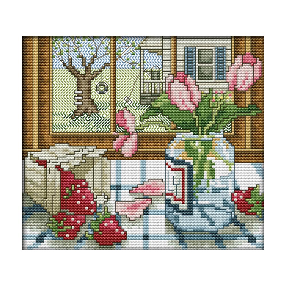 

Spring Outside The Window - 14CT Stamped Cross Stitch - 21*19cm, 501 Original