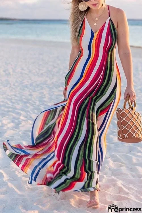 Colorful Stripe Slip Maxi Dress