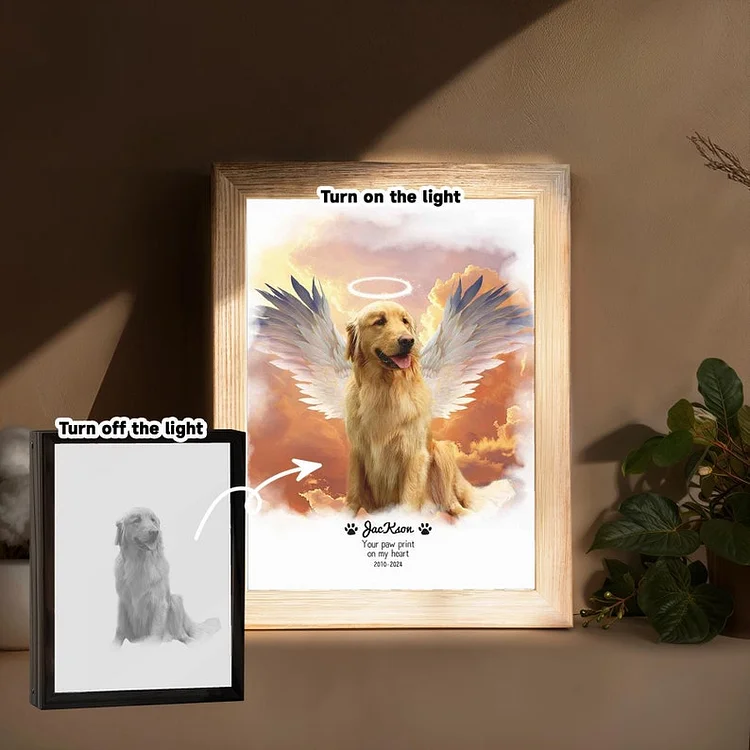 Customizable Dog Portrait Art Frame Light, Personalized Memorial Portrait Light Frame