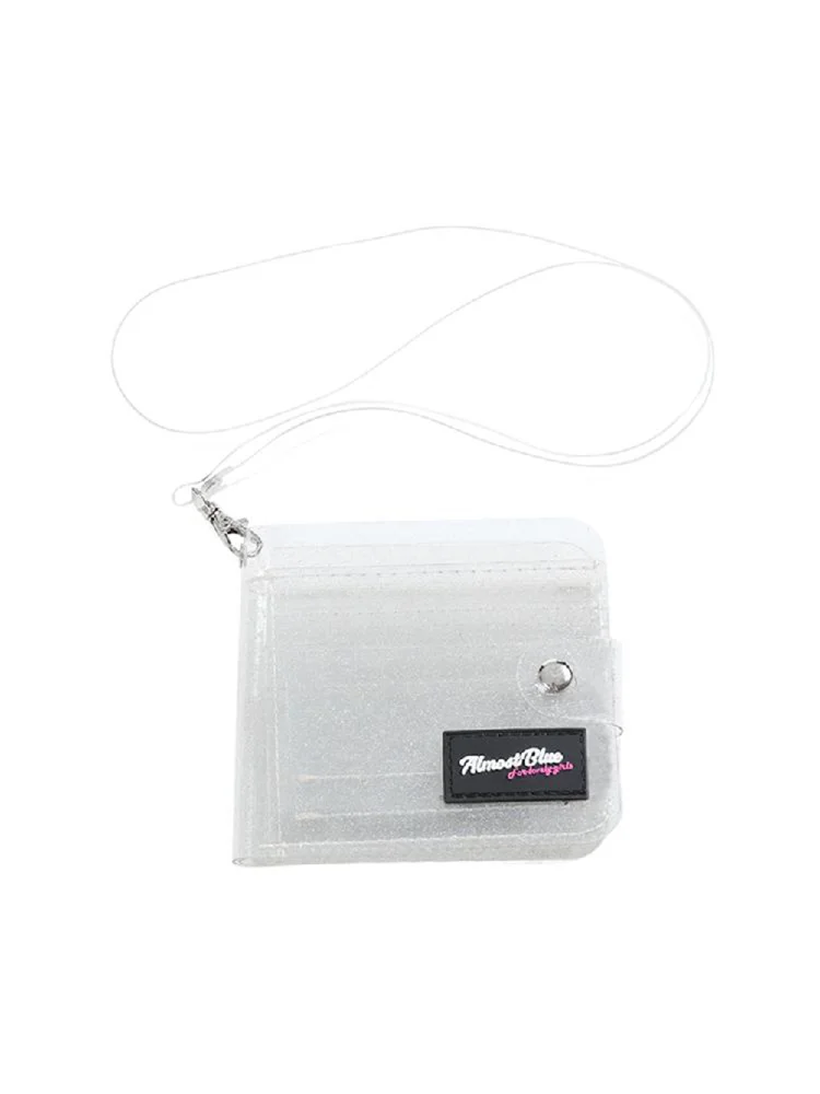 Women PVC Clear Short Purse Mini Glitter Wallet Card Holder Case (White)
