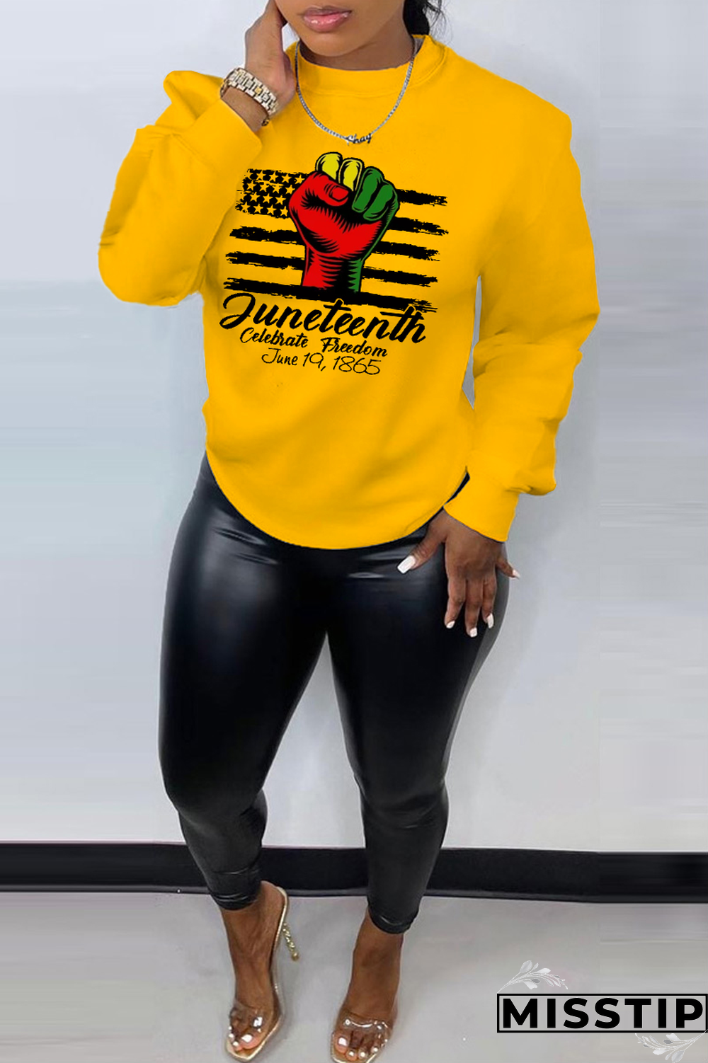 Yellow Street Vintage Print Patchwork Letter O Neck Tops