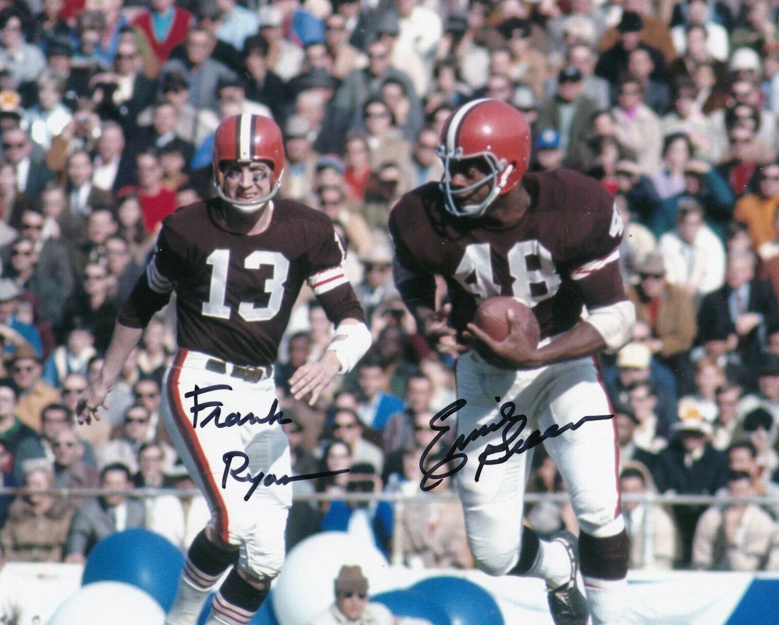 FRANK RYAN / ERNIE GREEN CLEVELAND BROWNS ACTION SIGNED 8x10