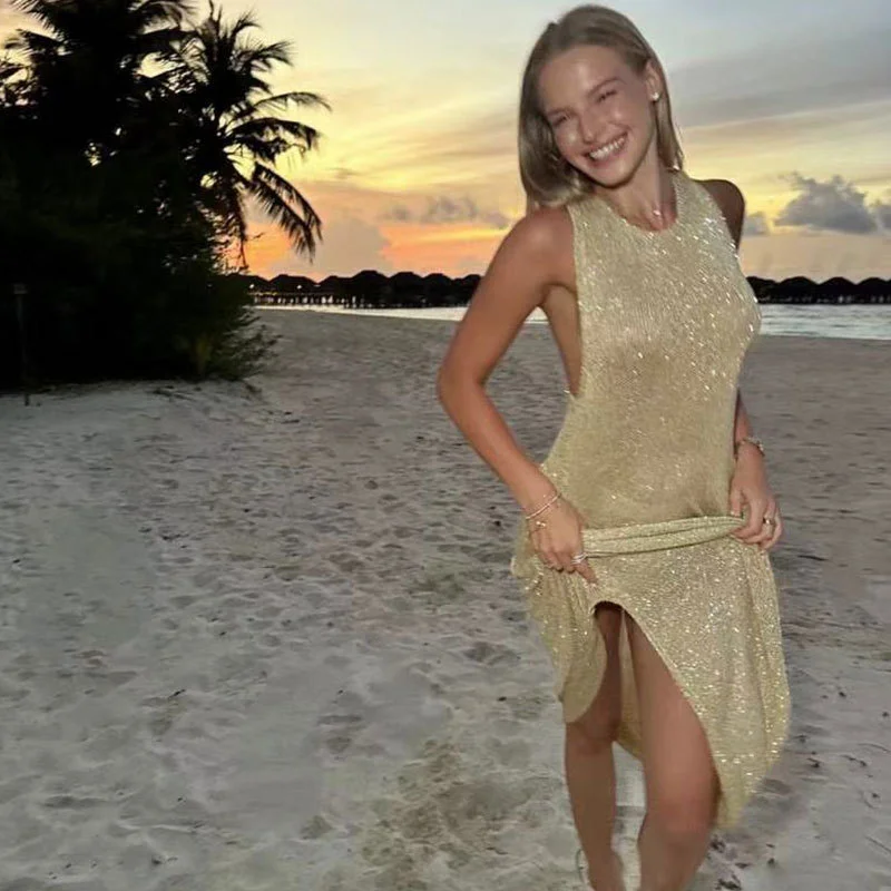 Athvotar Athvotar Beach Dress Sexy Knitted Bare Back Bli亮 Tight Bikini Shirt Sunscreen Woman