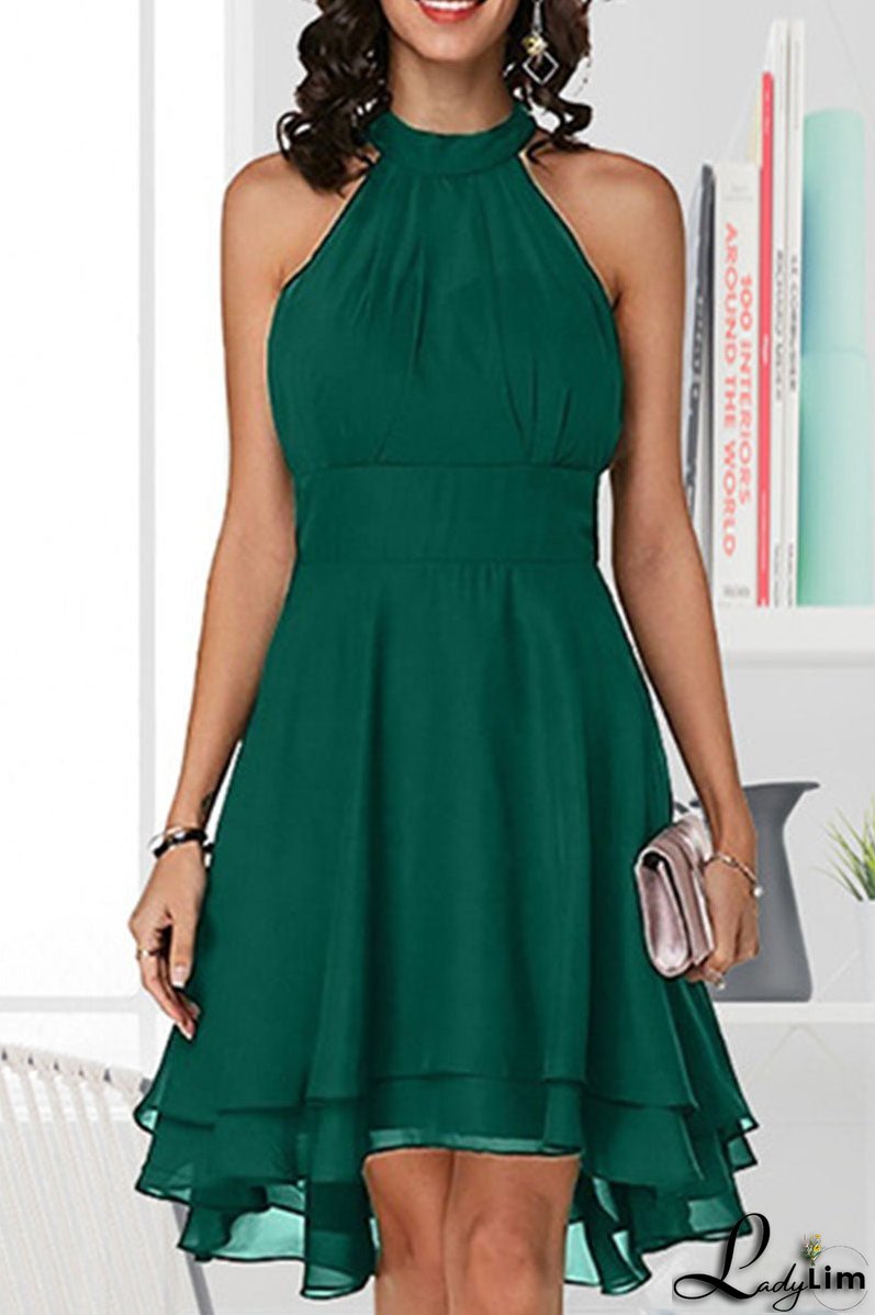 Fashion Street Solid Split Joint Halter A Line Dresses(7 colors)
