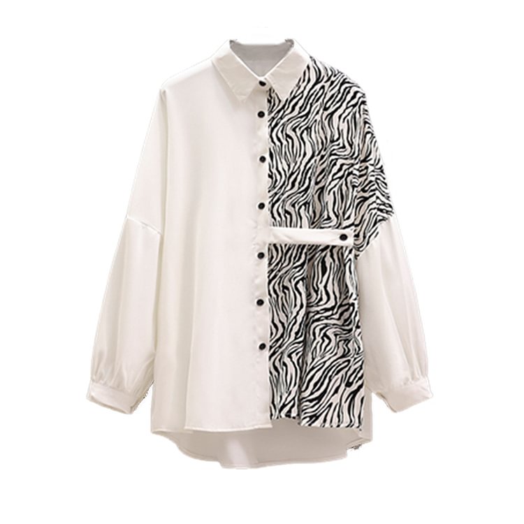 Plus Size Chic Design Lapel Stripe Splice Shirt - Modakawa Modakawa