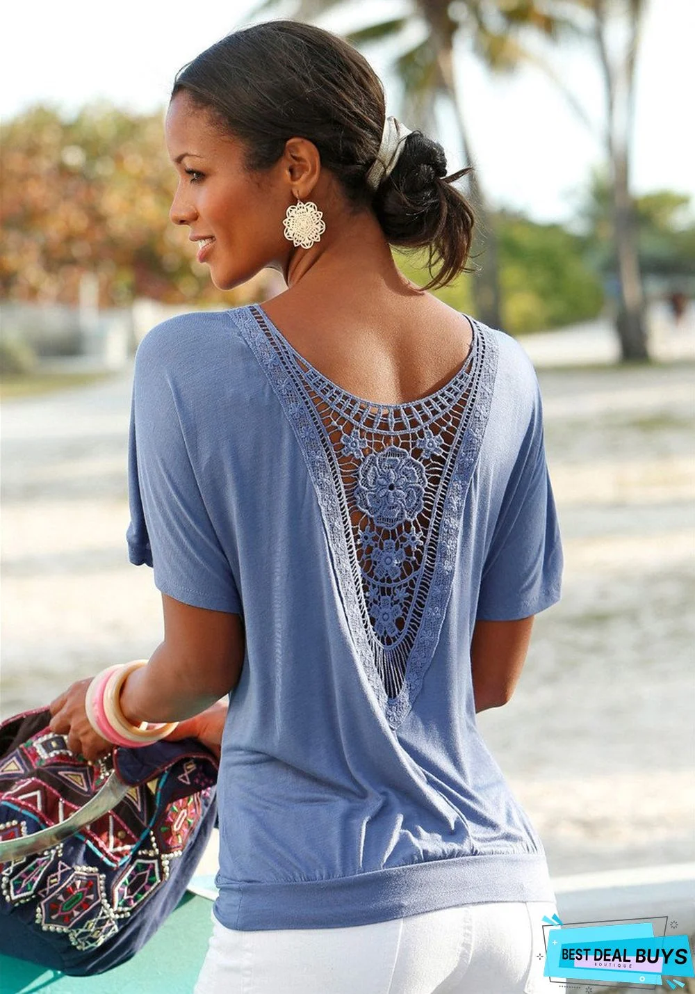 Plus Size Fashion Women Casual 0-Neck Top Tee Vintage Female Clothing Lace T-Shirt