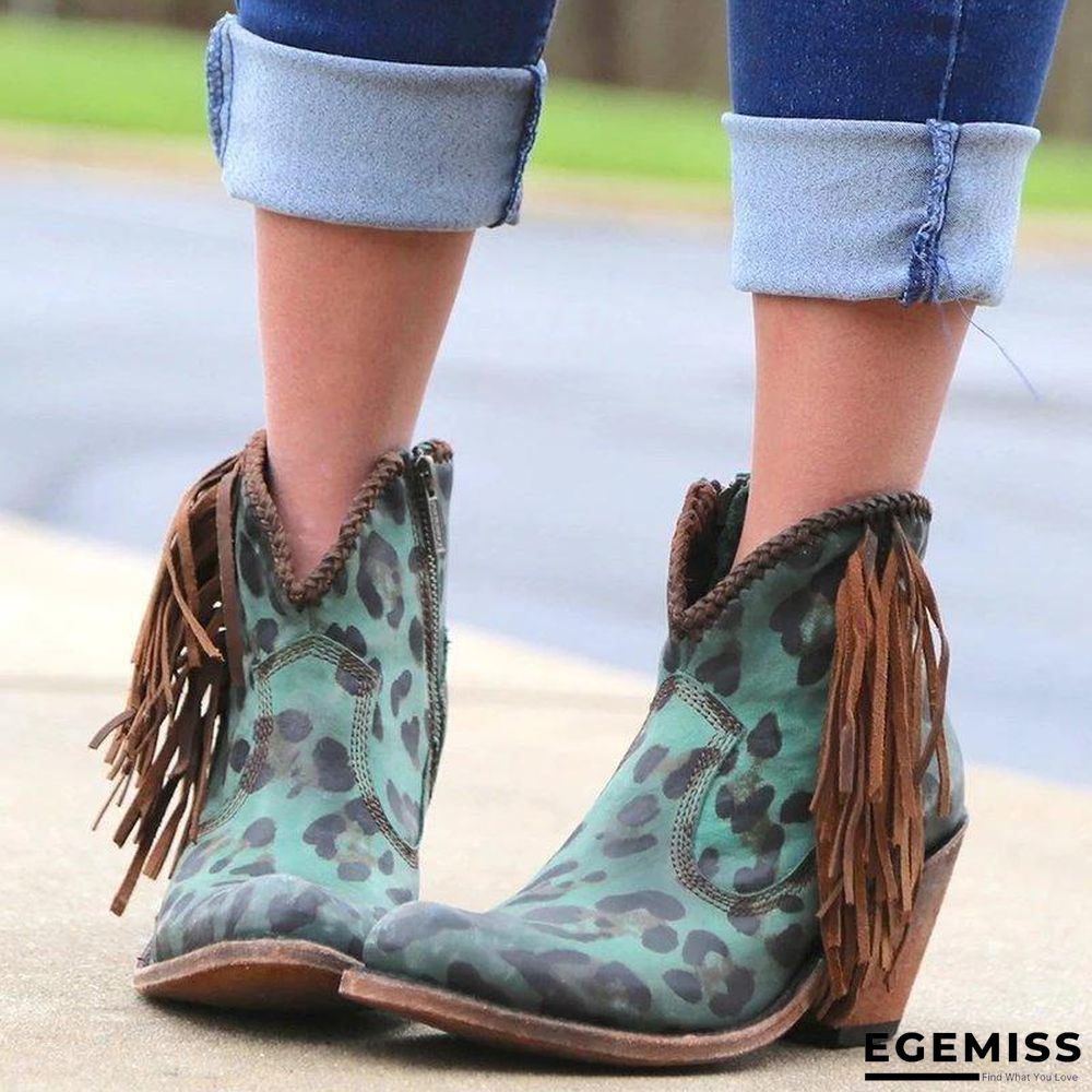 Leopard Tassel Low Heel Boots | EGEMISS