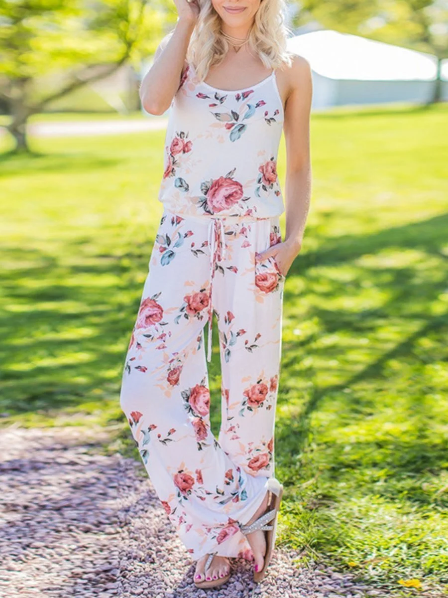 Fashion Sling Printing Off Shoulder Jumpsuits