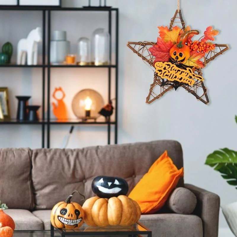 Wooden Halloween Decoration Star Hanging Ornament Wreath