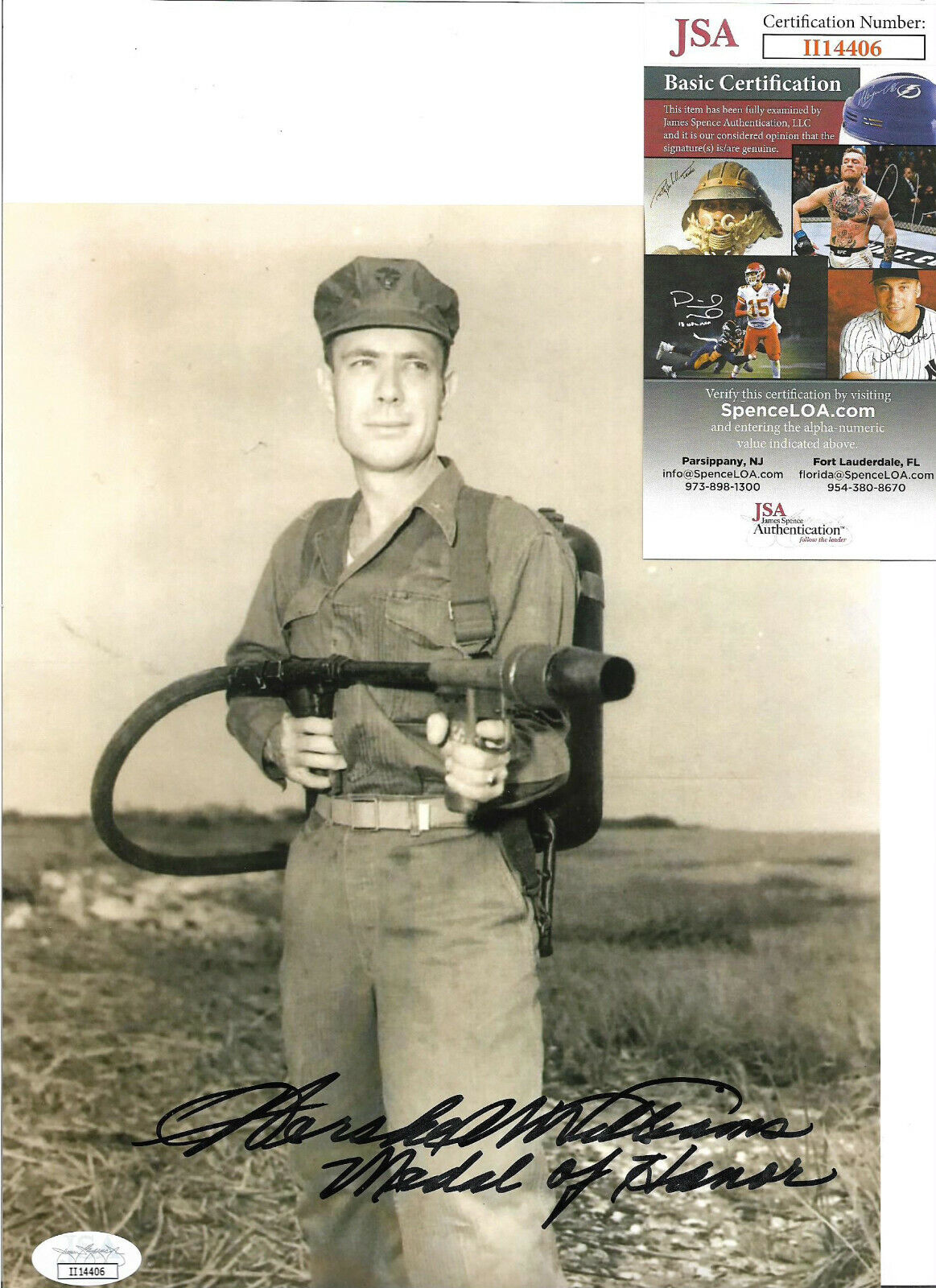 Hershel W. Williams Signed 8x10 Photo Poster painting, WW2, Iwo Jima, Flamethrower, JSA COA