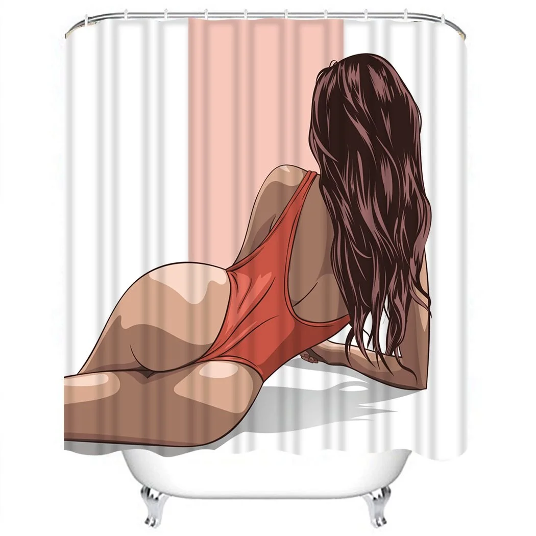 Sexy Girl Shower Curtain Young Woman White Shower Curtain Waterproof Fabric For Bathroom Decor Shower Curtains Set With Hooks