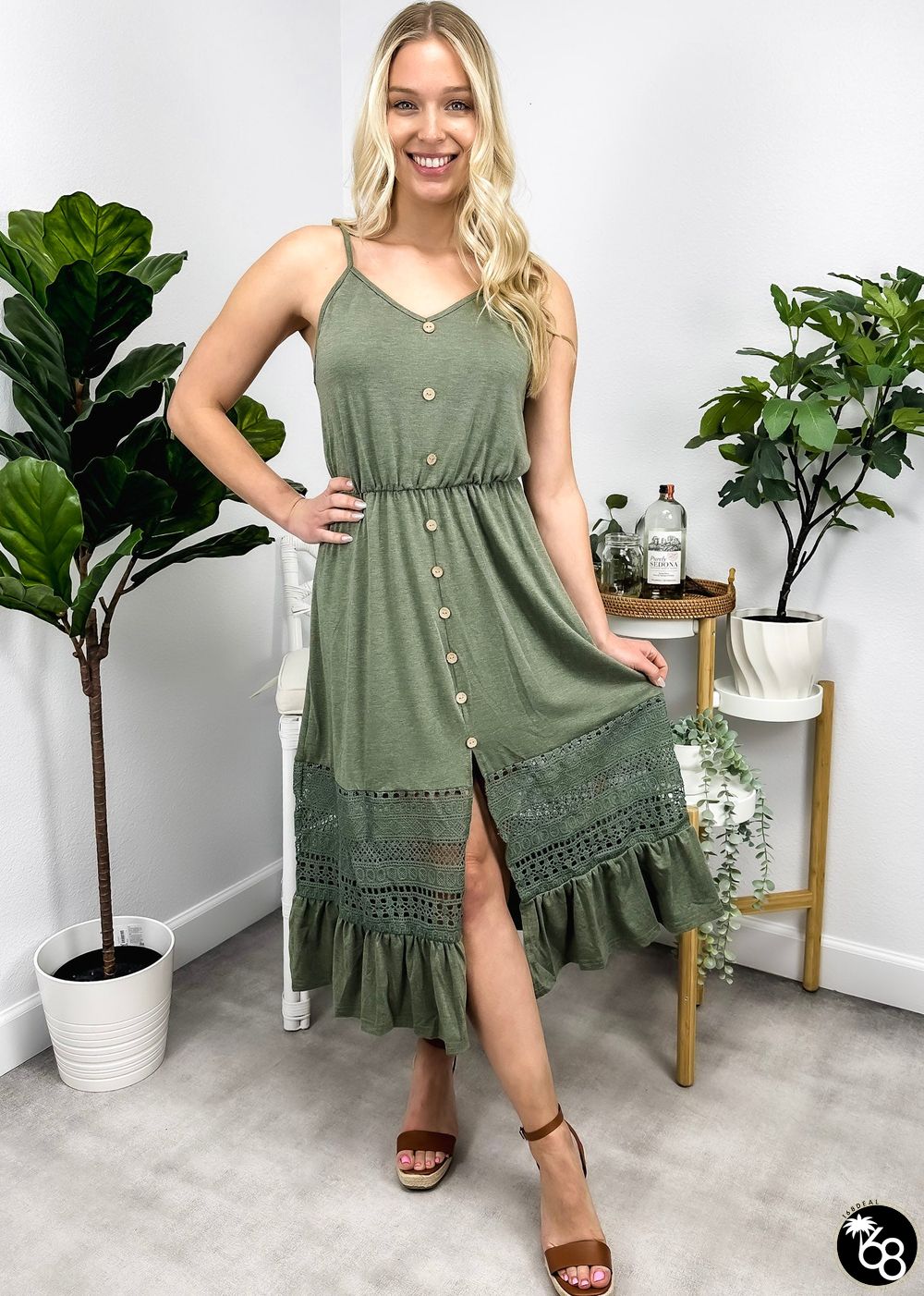 Crochet Lace Detail Button Dress | 168DEAL