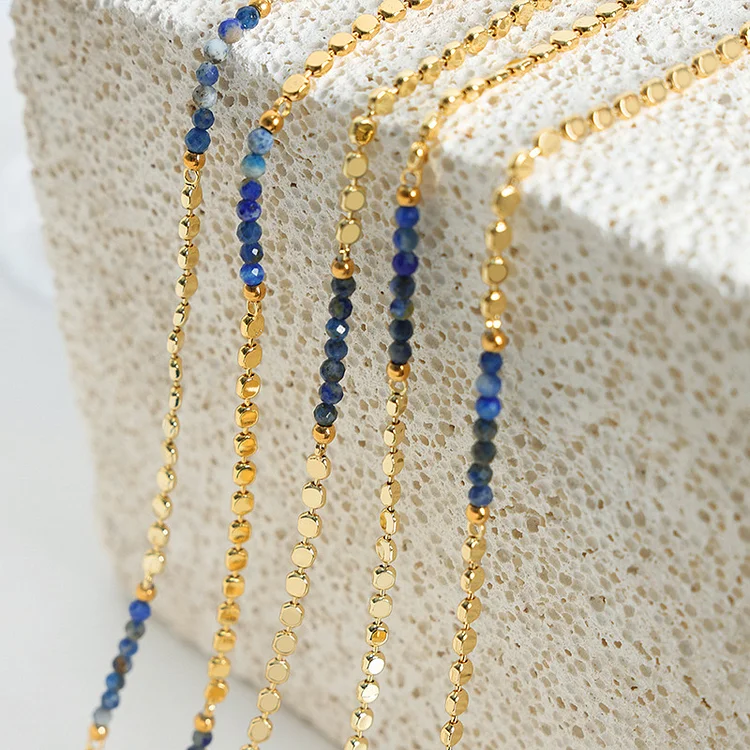 Natural Blue Stones & Golden Beads Necklace
