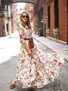 Round Neck Half Sleeves Bohemia Maxi Dress