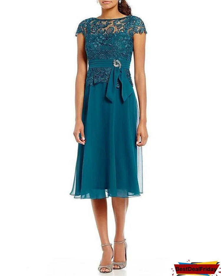 Women's Elegant Solid Lace Chiffon Mini Dress