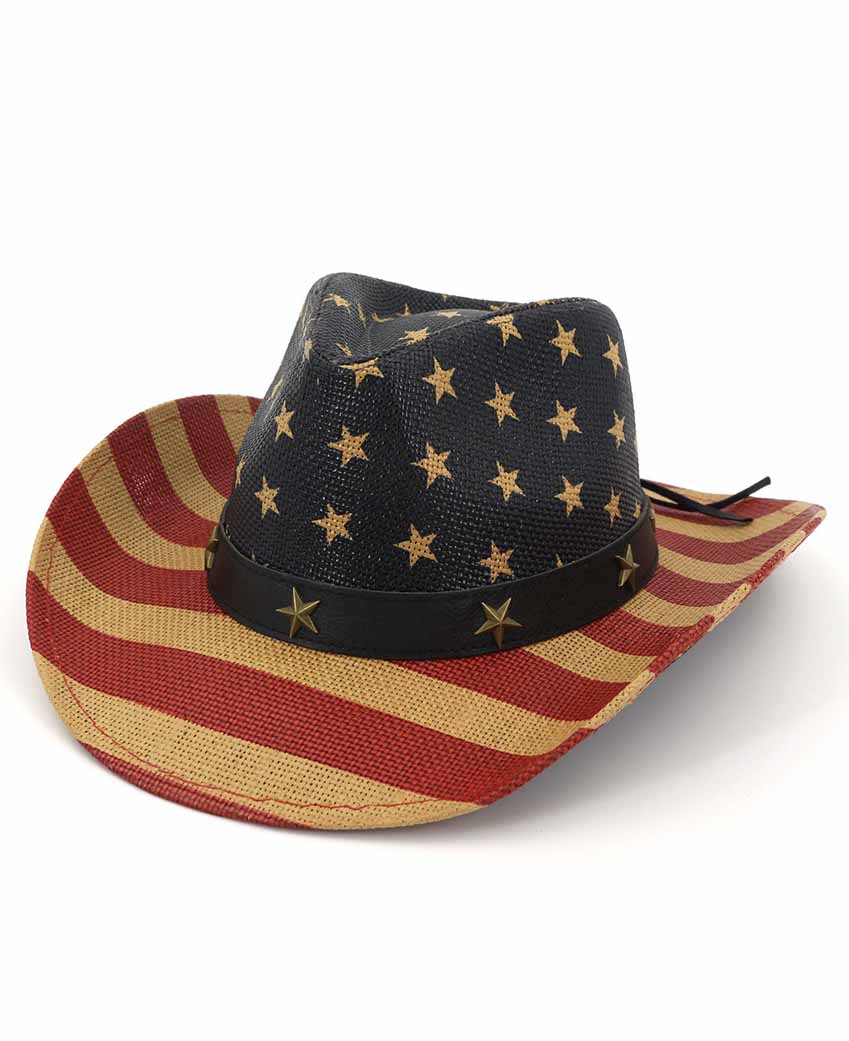 Cowboy Vintage Star Print Straw Wide Brim Hat