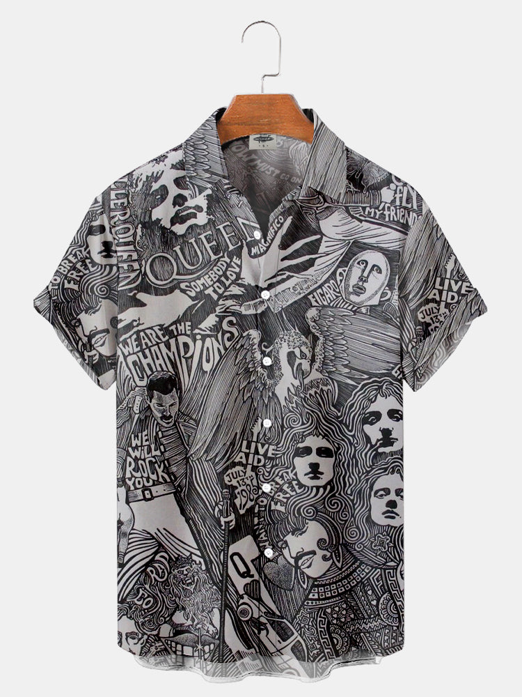 Men'S Vintage Band Poster Printed Shirt PLUSCLOTHESMAN