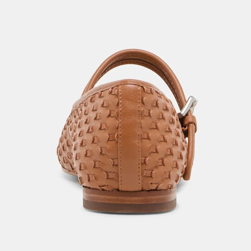 YDN Brown Round Toe Woven Buckle Strap Flat Shoes for Women