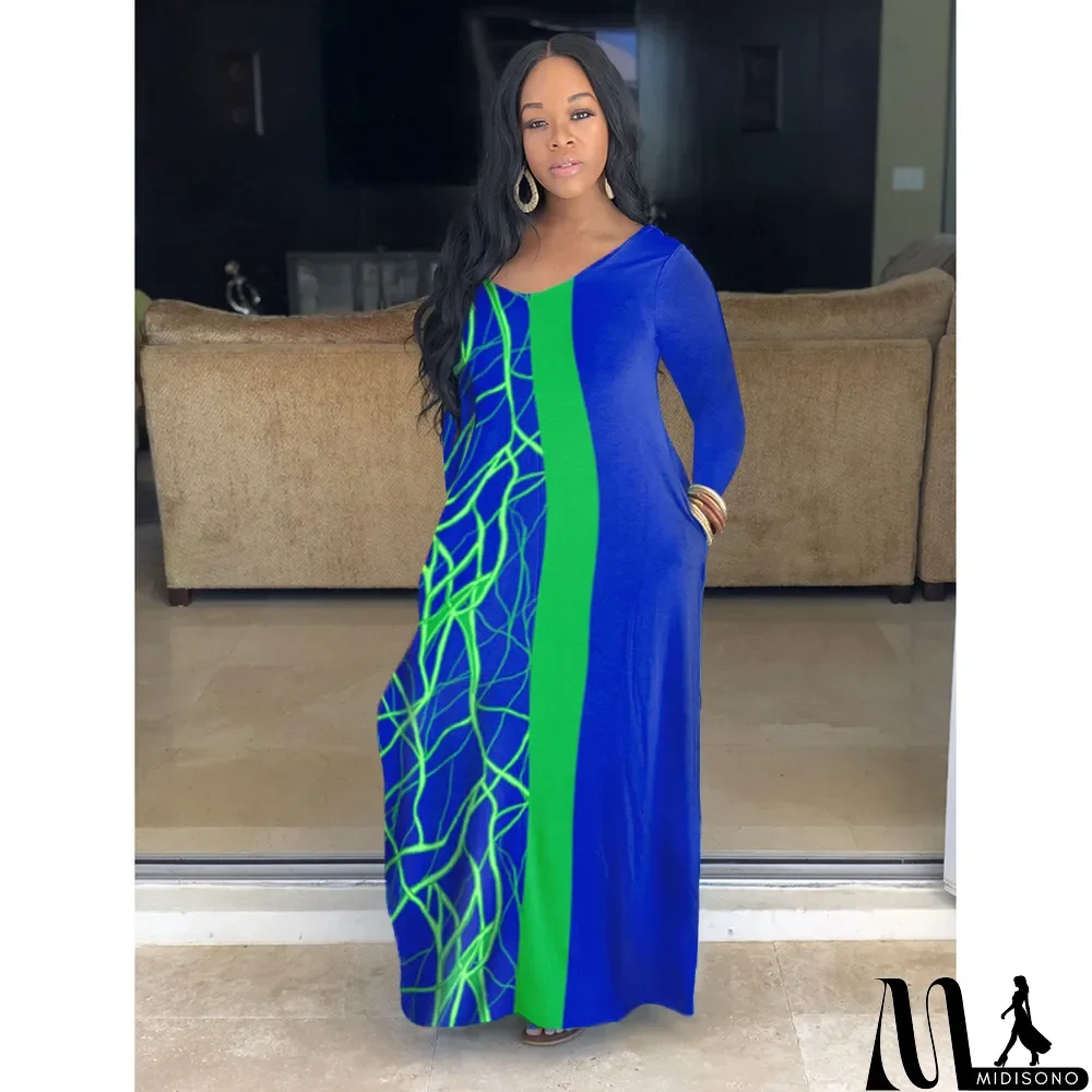 MidiSono - Plus Size Casual Print Long Dress
