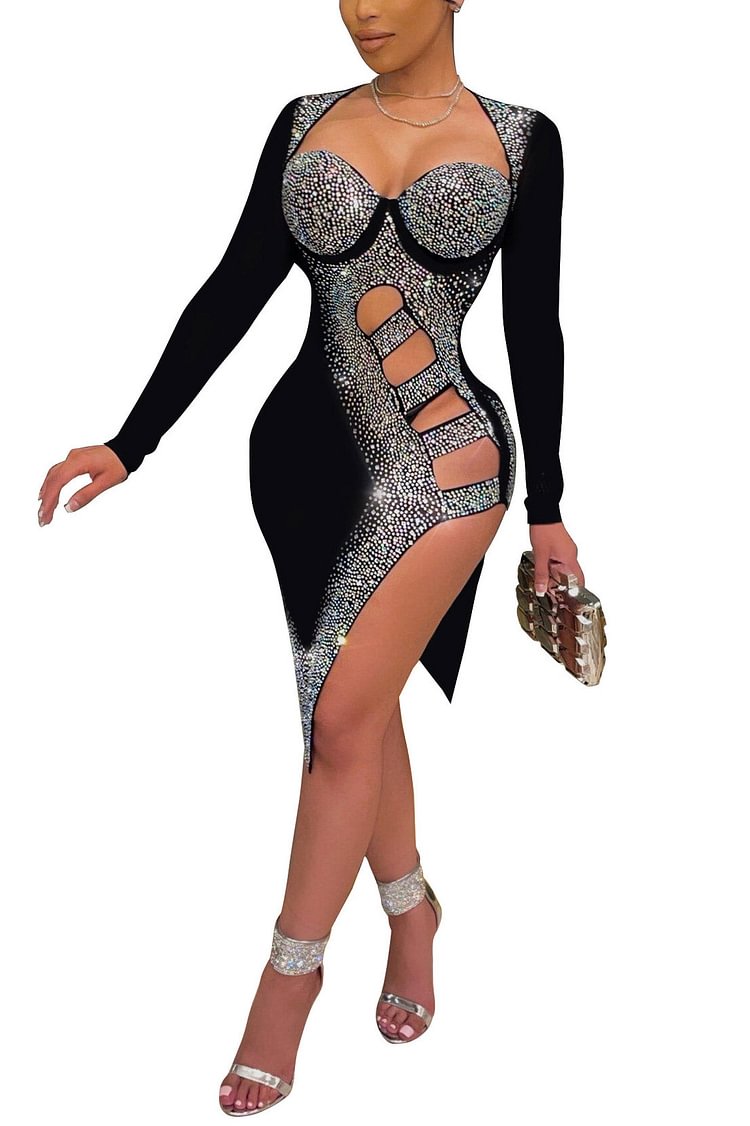 Sexy Black Cut Out Long Sleeve Party Dress - Life is Beautiful for You - SheChoic