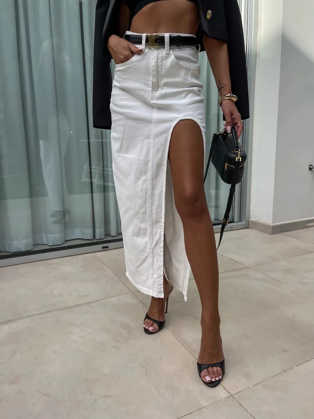 Street Retro Women's High Waist Irregular Slit Denim Skirt