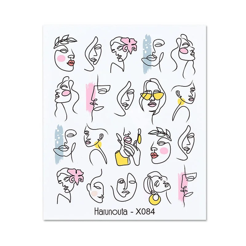 Harunouta Geometry Color Wave Love Heart Pattern Water Decals Stickers Butterfly Dragon Slider For Nails Art Decoration DIY-Nail Inspo