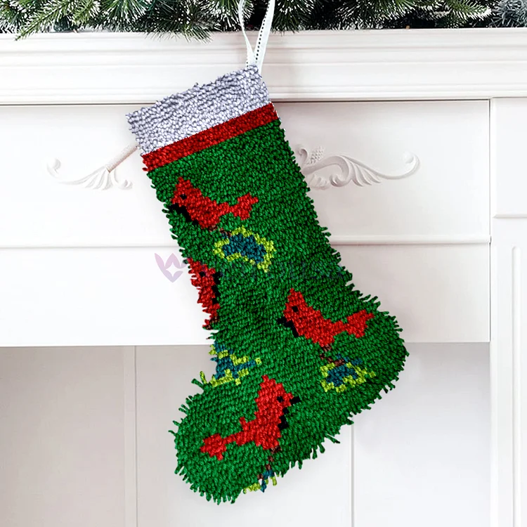 Red Birds Christmas Stocking DIY Latch Hook Kits for Beginners Ventyled
