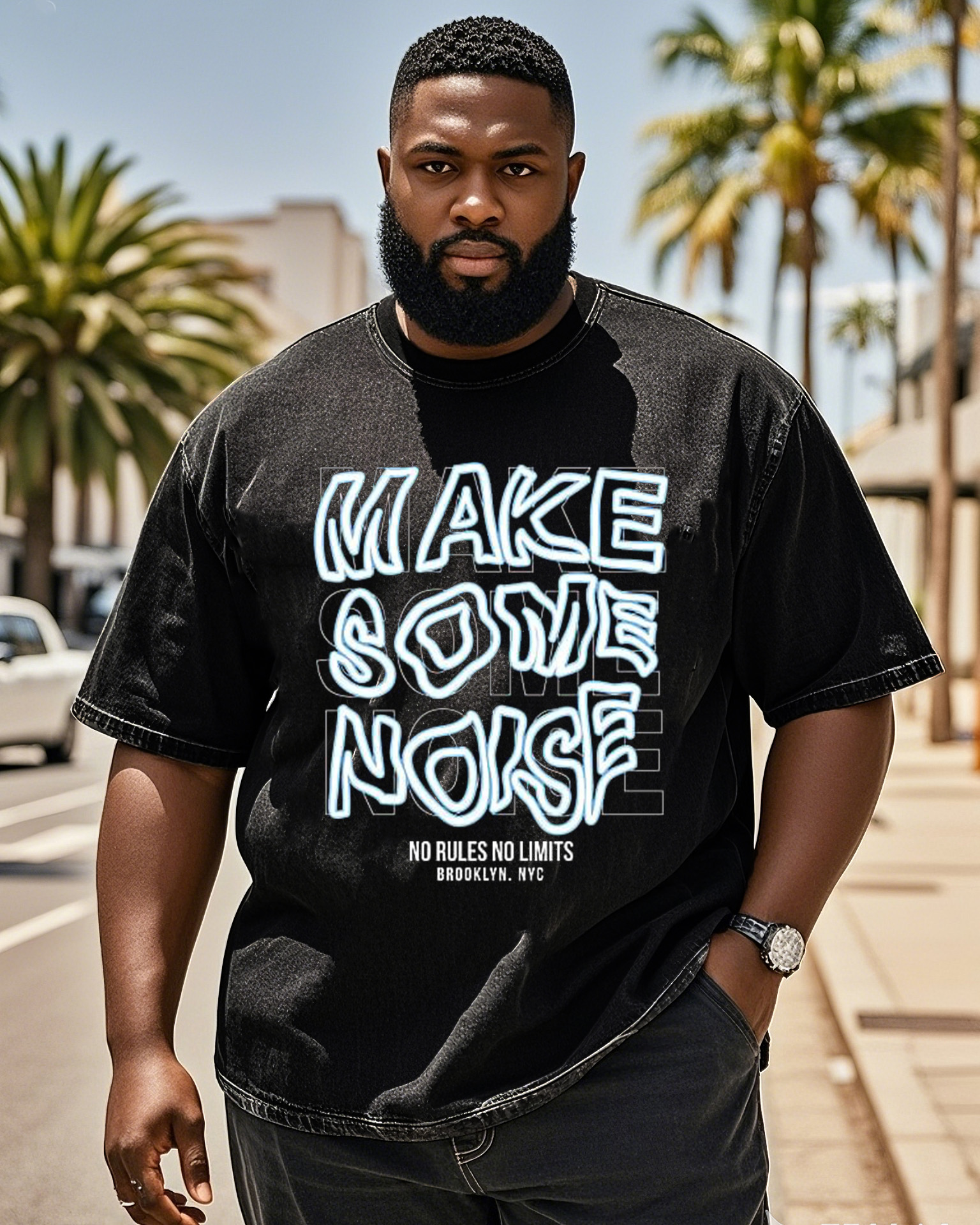 Plus Size Men's Creative English Printed Denim Short Sleeve T-shirt