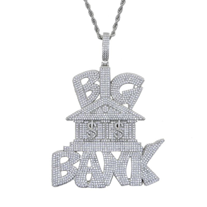 Iced Out Full CZ Heavy Money Big Bank Pendant Hip Hop Necklace Jewelry-VESSFUL