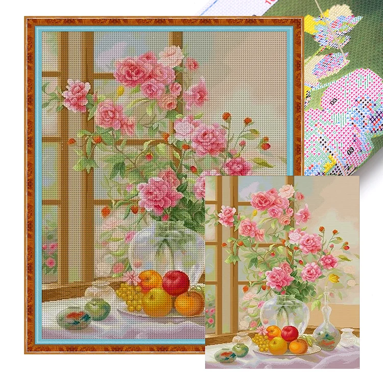 『Spring Brand』Flower - 16CT Stamped Egyptian Cotton Thread Cross Stitch(55*68cm)(88Colors)